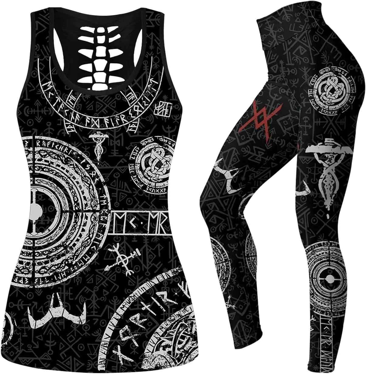 Women Tank Tops Legging Skull Yoga Outfits 3D Print Nordic Mythology Polyesters Workout Activewear
