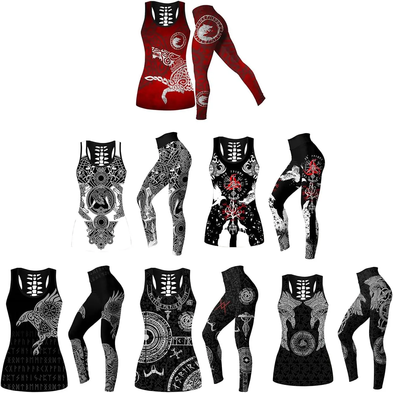 Women Tank Tops Legging Skull Yoga Outfits 3D Print Nordic Mythology Polyesters Workout Activewear