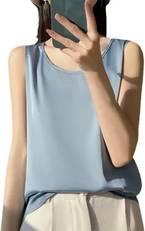 Women Vest Tops Summer Casual Solid Crop Tops O-Neck Tank Tops Office Ladies Sleeveless Camis Tops