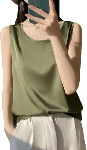 Women Vest Tops Summer Casual Solid Crop Tops O-Neck Tank Tops Office Ladies Sleeveless Camis Tops