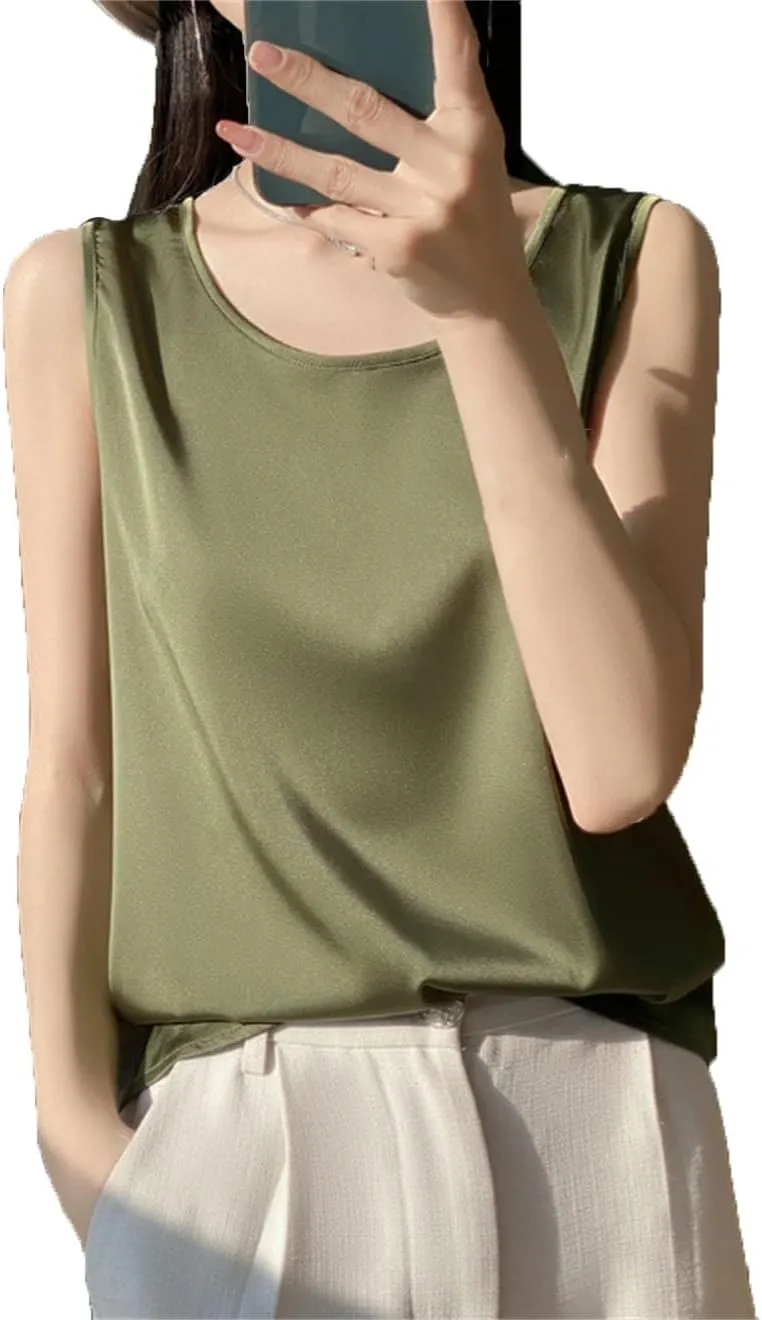 Women Vest Tops Summer Casual Solid Crop Tops O-Neck Tank Tops Office Ladies Sleeveless Camis Tops