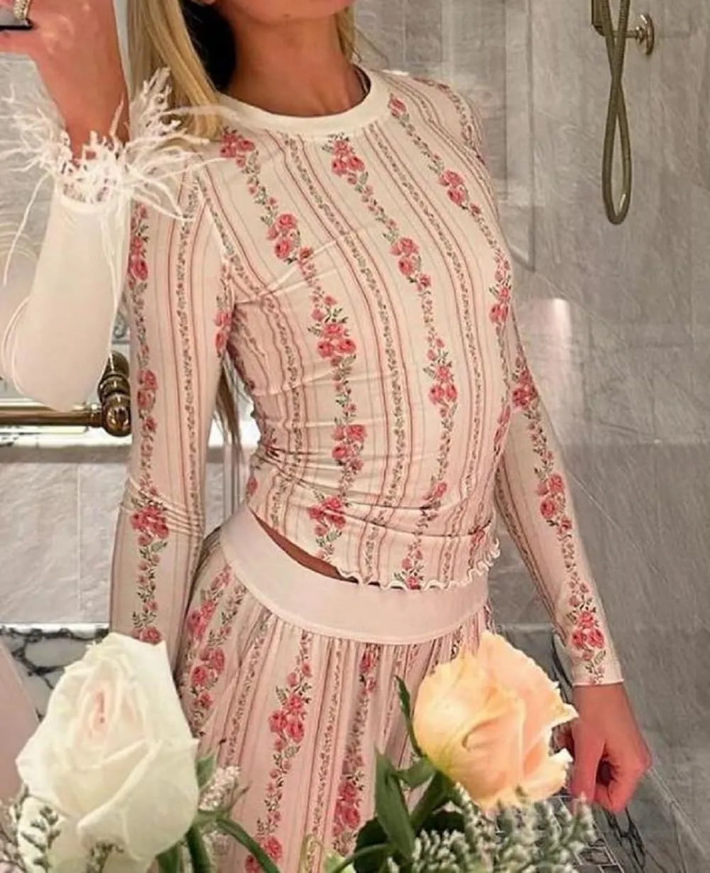 Women Y2K Floral 2 Piece Lounge Set Long Sleeve Button Down Shirt Top Wide Leg Long Pants Cute Pajama Outfit