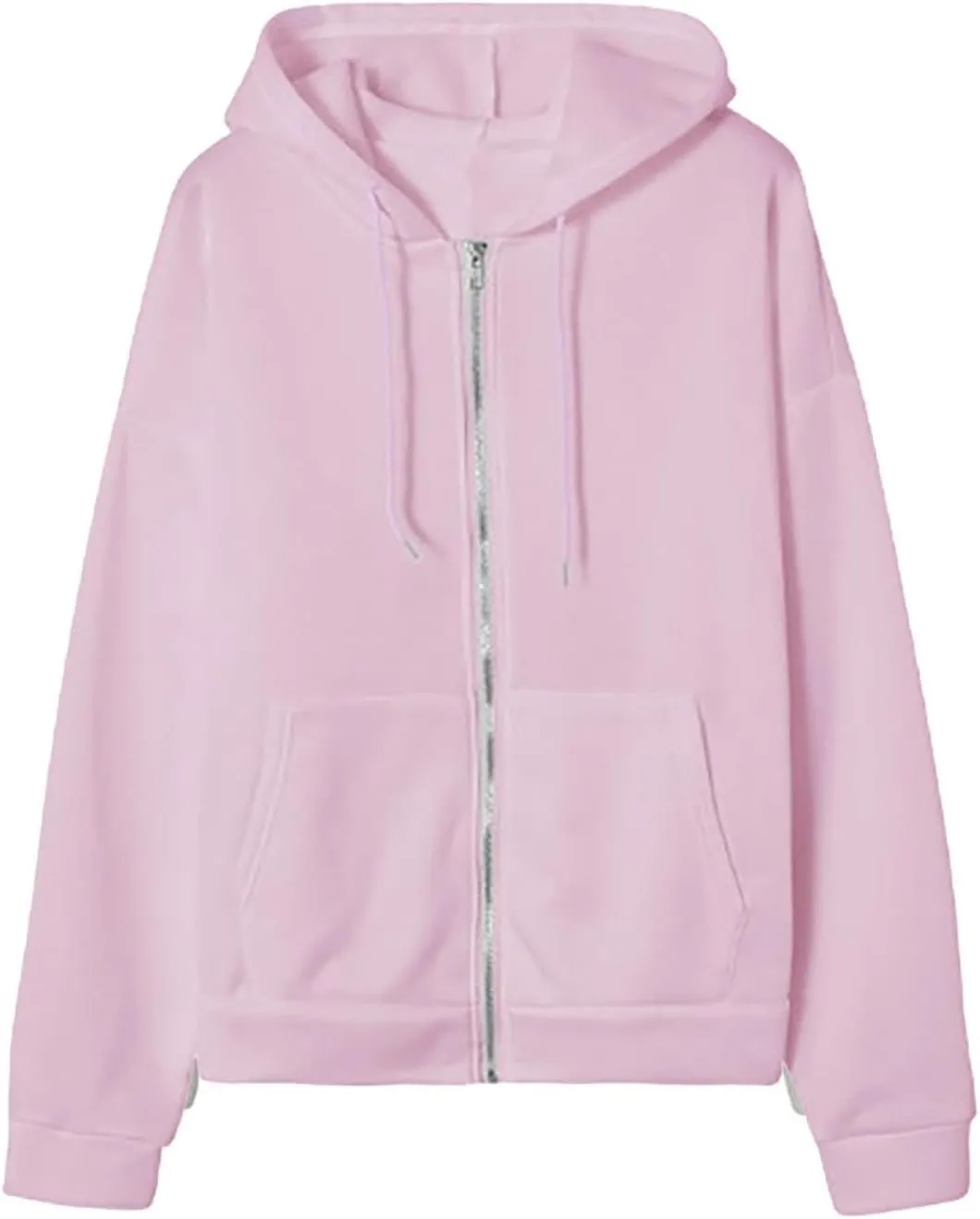 Women Zip Up Y2K Hoodie Fall Oversized Sweatshirts Casual Drawstring Hooded Pockets Jacket 2024 Long Sleeve Clothes