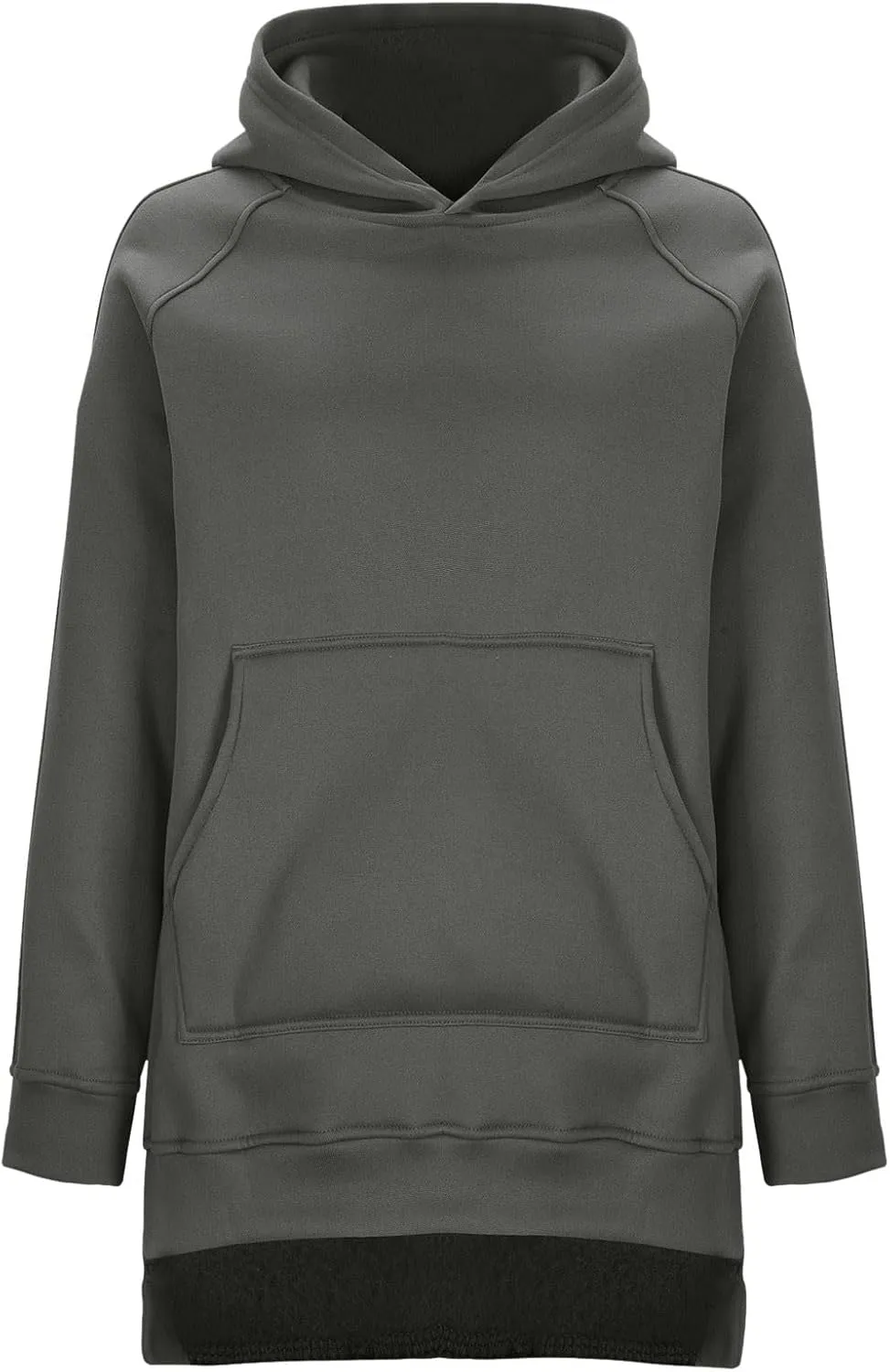 Women's Casual Long Hoodies Oversized Thick Fleece Solid Color Hooded Sweatshirt Pullover Side Split High Low Hem Tops