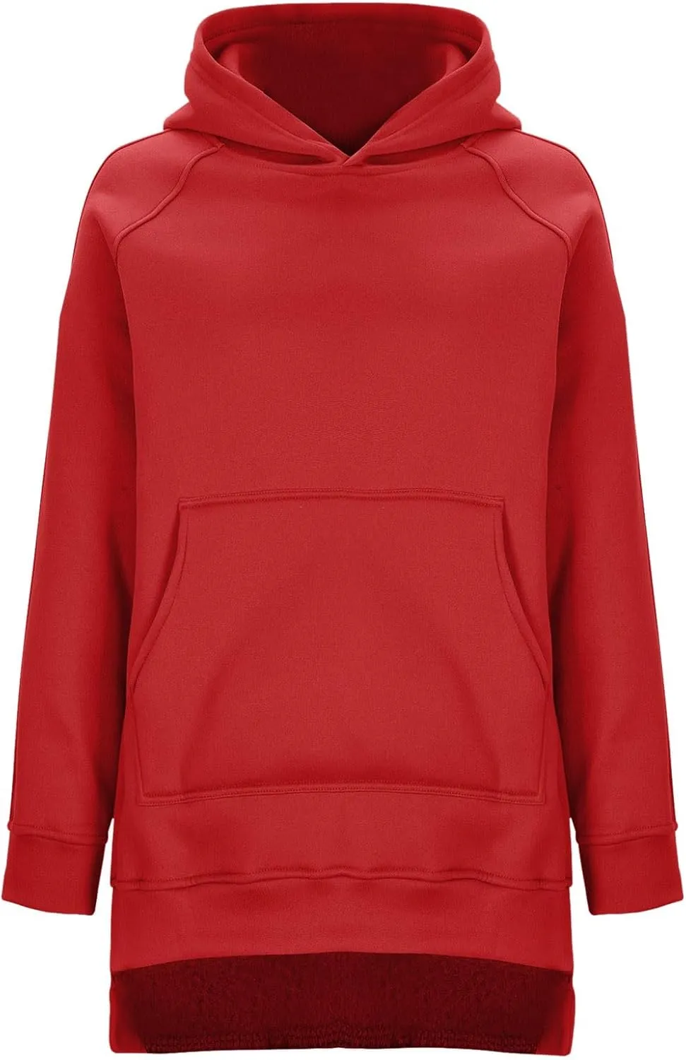 Women's Casual Long Hoodies Oversized Thick Fleece Solid Color Hooded Sweatshirt Pullover Side Split High Low Hem Tops