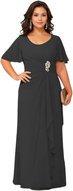Women's Chiffon Mother of The Bride Dresses with Flutter Sleeves 2025 Ruffles A line Formal Evening Gowns