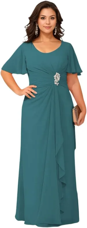 Women's Chiffon Mother of The Bride Dresses with Flutter Sleeves 2025 Ruffles A line Formal Evening Gowns