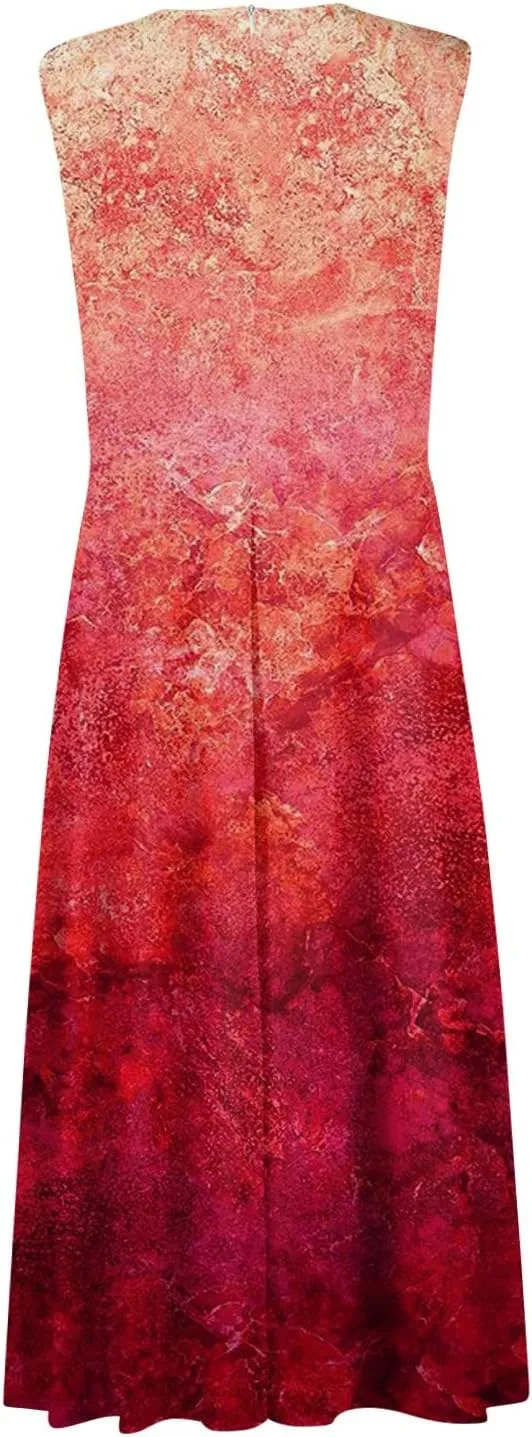 Womens Dresses Wrap V Neck Floral Print Beach Dresses Sleeveless Flowy Ruched Maxi Dress Elegant Sundress