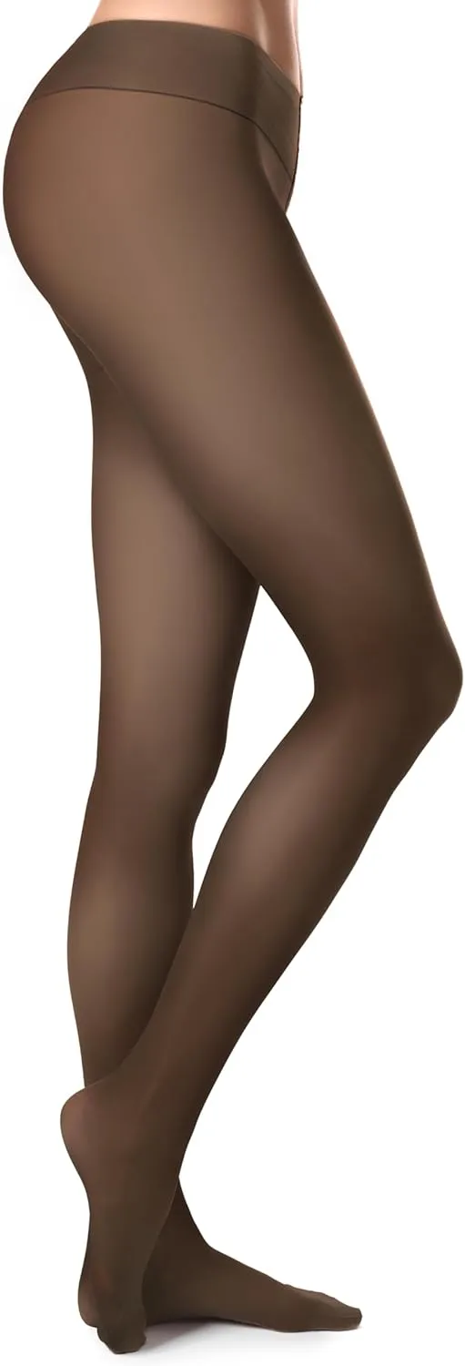 Womens Fleece-Lined Tights - Ultra-Warm Fake Sheer Look Pantyhose Thick Leggings for Winter