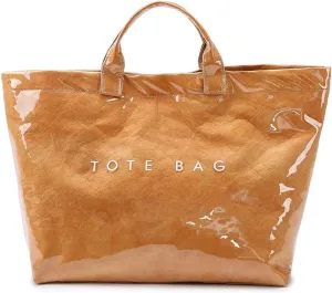 Women's Large PVC Tote Bag with Kraft Paper Interior, Waterproof Letter Print Y2K Hobo Handbag for Shopping