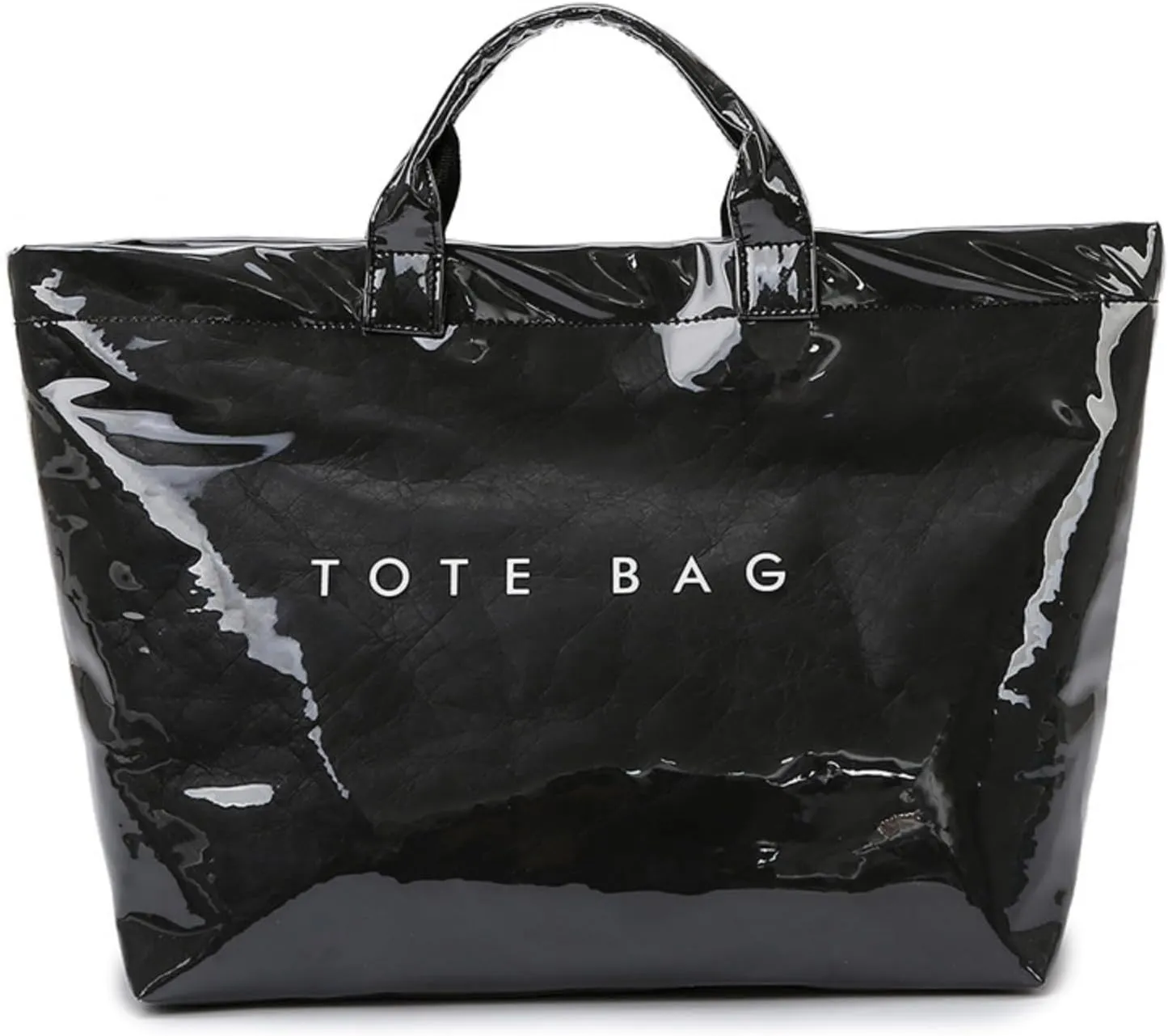 Women's Large PVC Tote Bag with Kraft Paper Interior, Waterproof Letter Print Y2K Hobo Handbag for Shopping