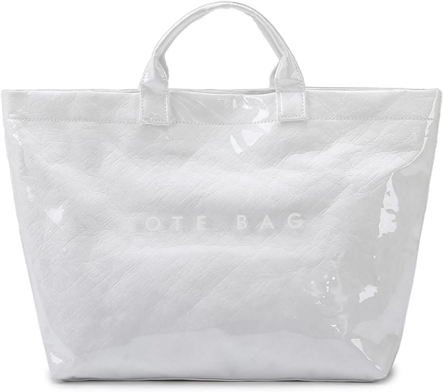 Women's Large PVC Tote Bag with Kraft Paper Interior, Waterproof Letter Print Y2K Hobo Handbag for Shopping