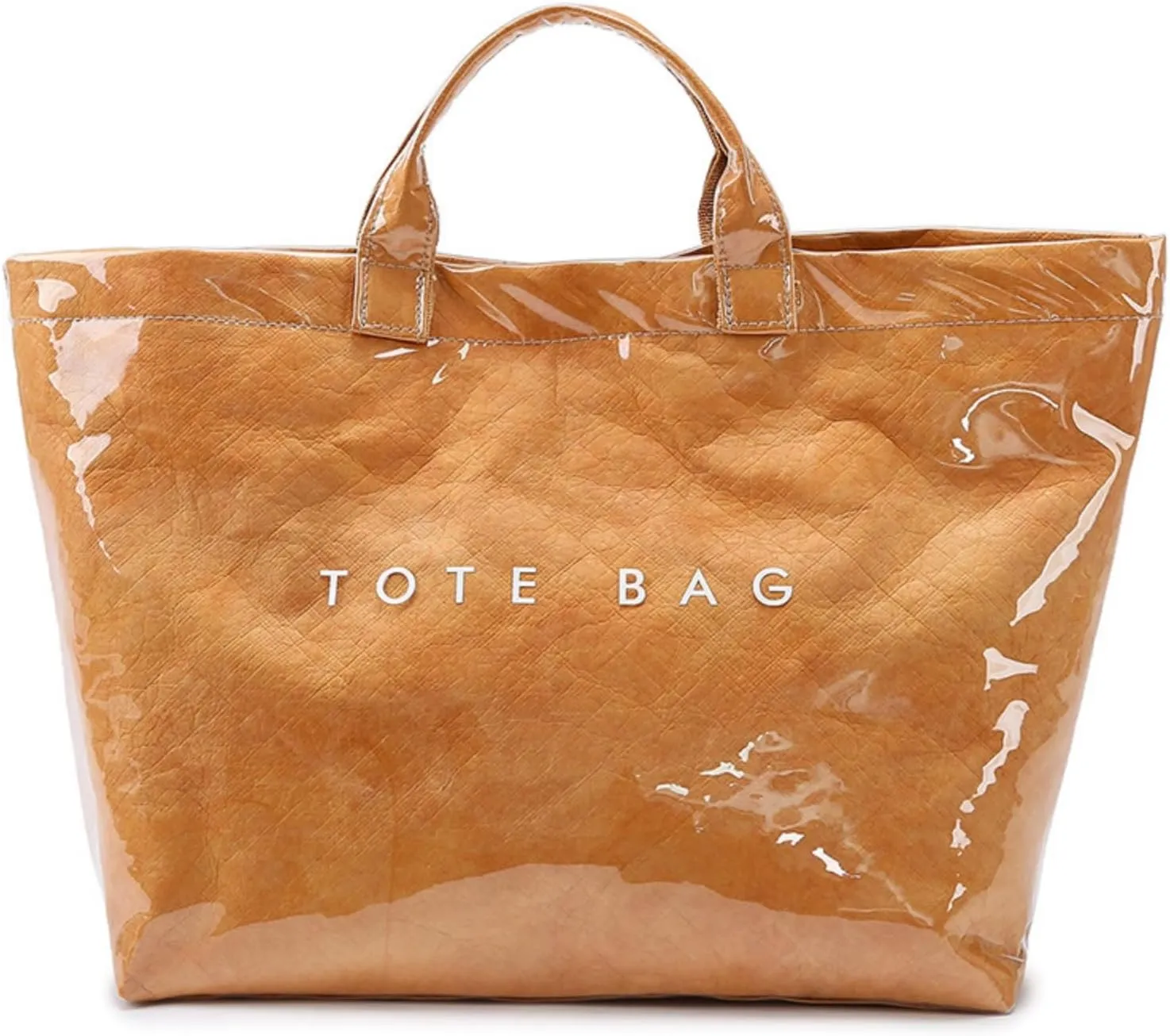 Women's Large PVC Tote Bag with Kraft Paper Interior, Waterproof Letter Print Y2K Hobo Handbag for Shopping