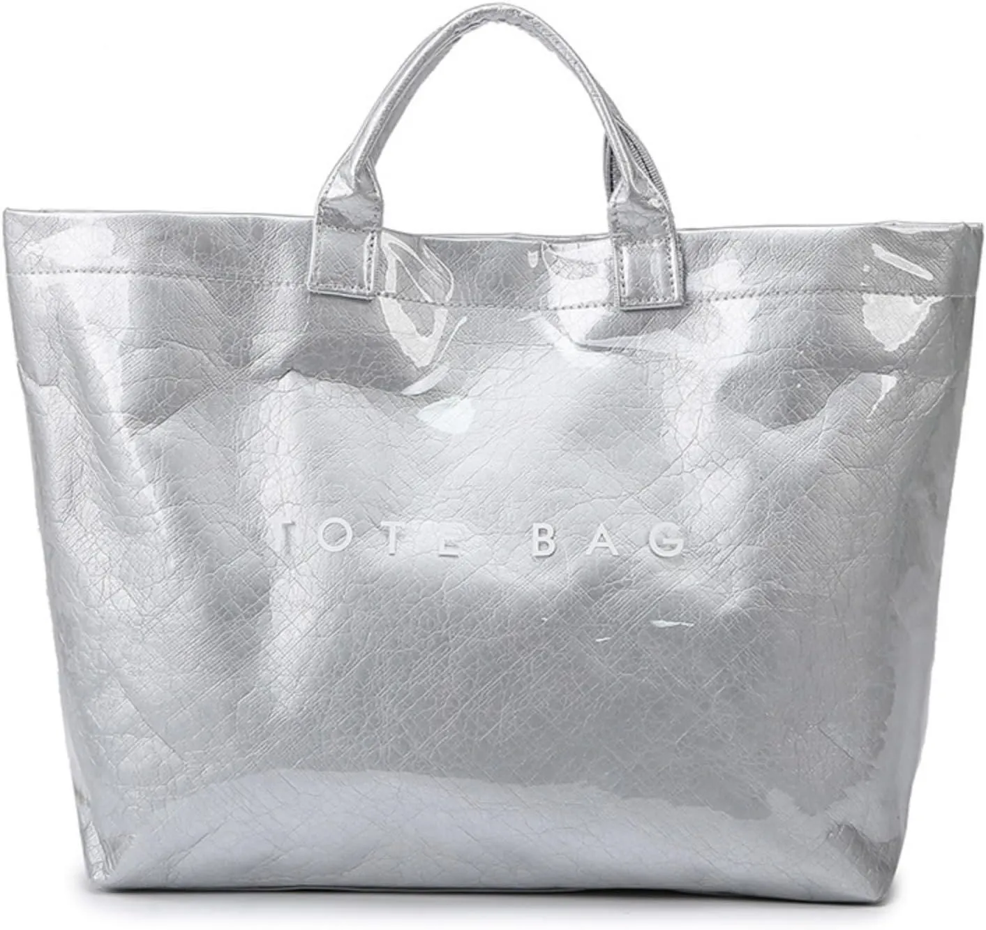 Women's Large PVC Tote Bag with Kraft Paper Interior, Waterproof Letter Print Y2K Hobo Handbag for Shopping