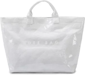 Women's Large PVC Tote Bag with Kraft Paper Interior, Waterproof Letter Print Y2K Hobo Handbag for Shopping