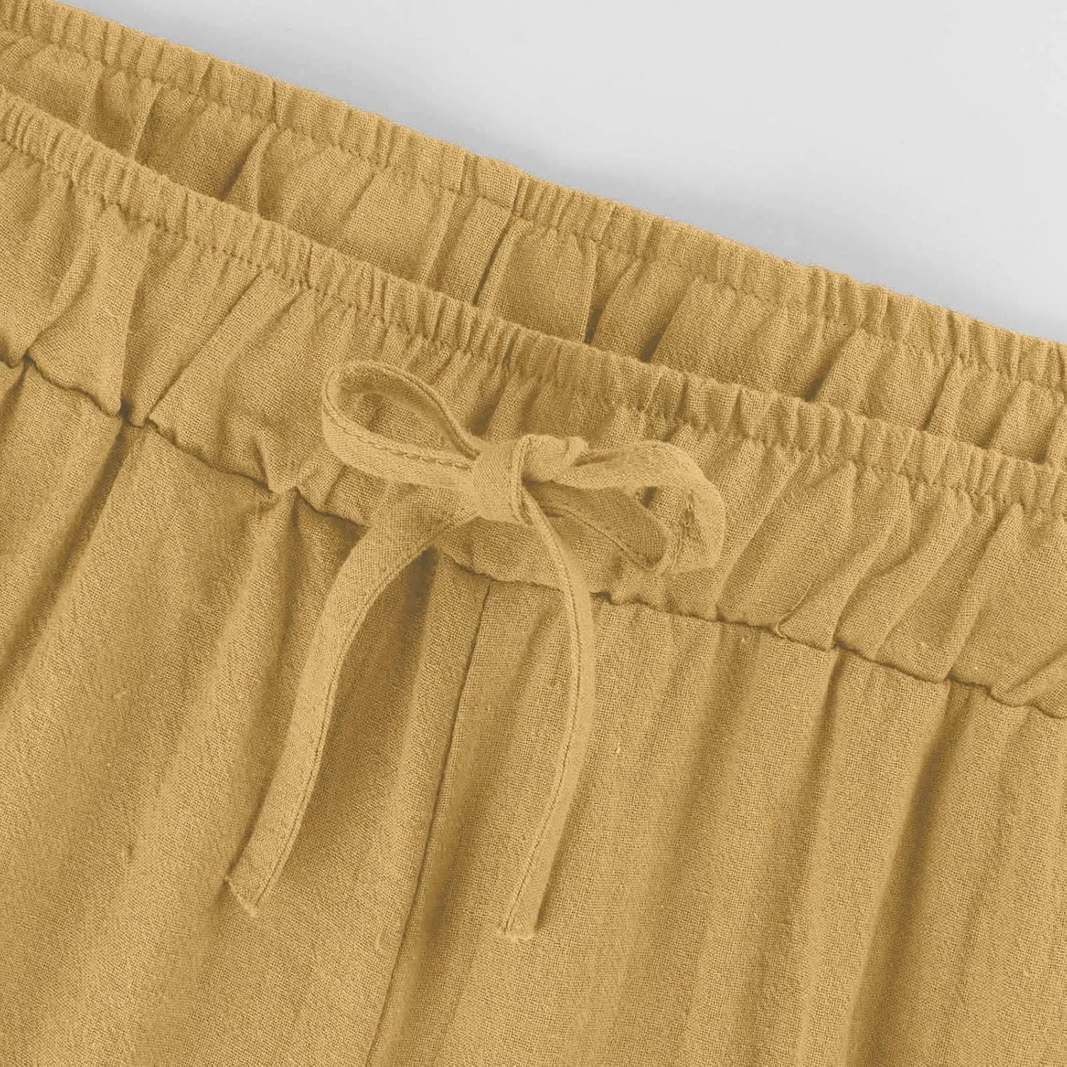 Womens Linen Pants Summer Wide Leg Lounge Cropped Pants with Pockets Drawstring Elastic Waist Beach Trousers 2025