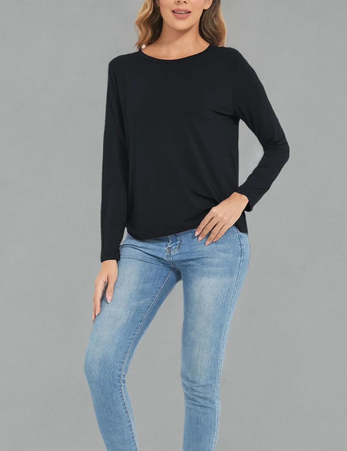 Womens Long Sleeve Tops Soft Bamboo Viscose Pajama Tops