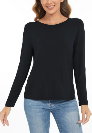 Womens Long Sleeve Tops Soft Bamboo Viscose Pajama Tops