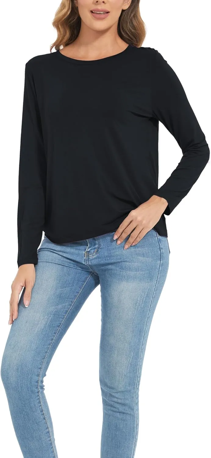 Womens Long Sleeve Tops Soft Bamboo Viscose Pajama Tops
