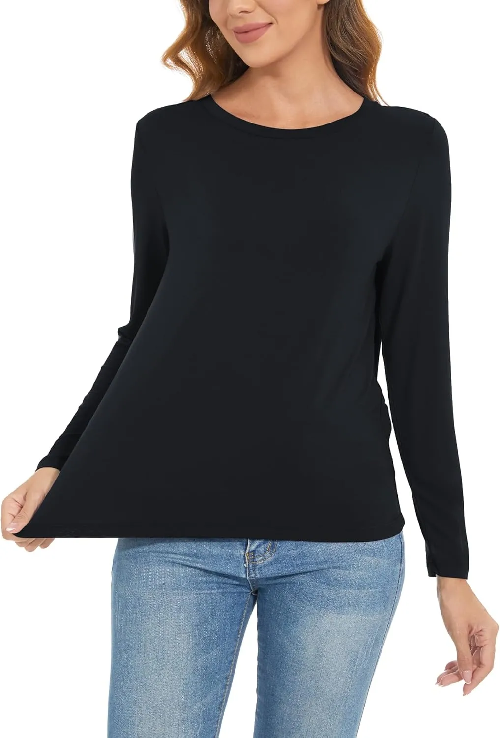 Womens Long Sleeve Tops Soft Bamboo Viscose Pajama Tops