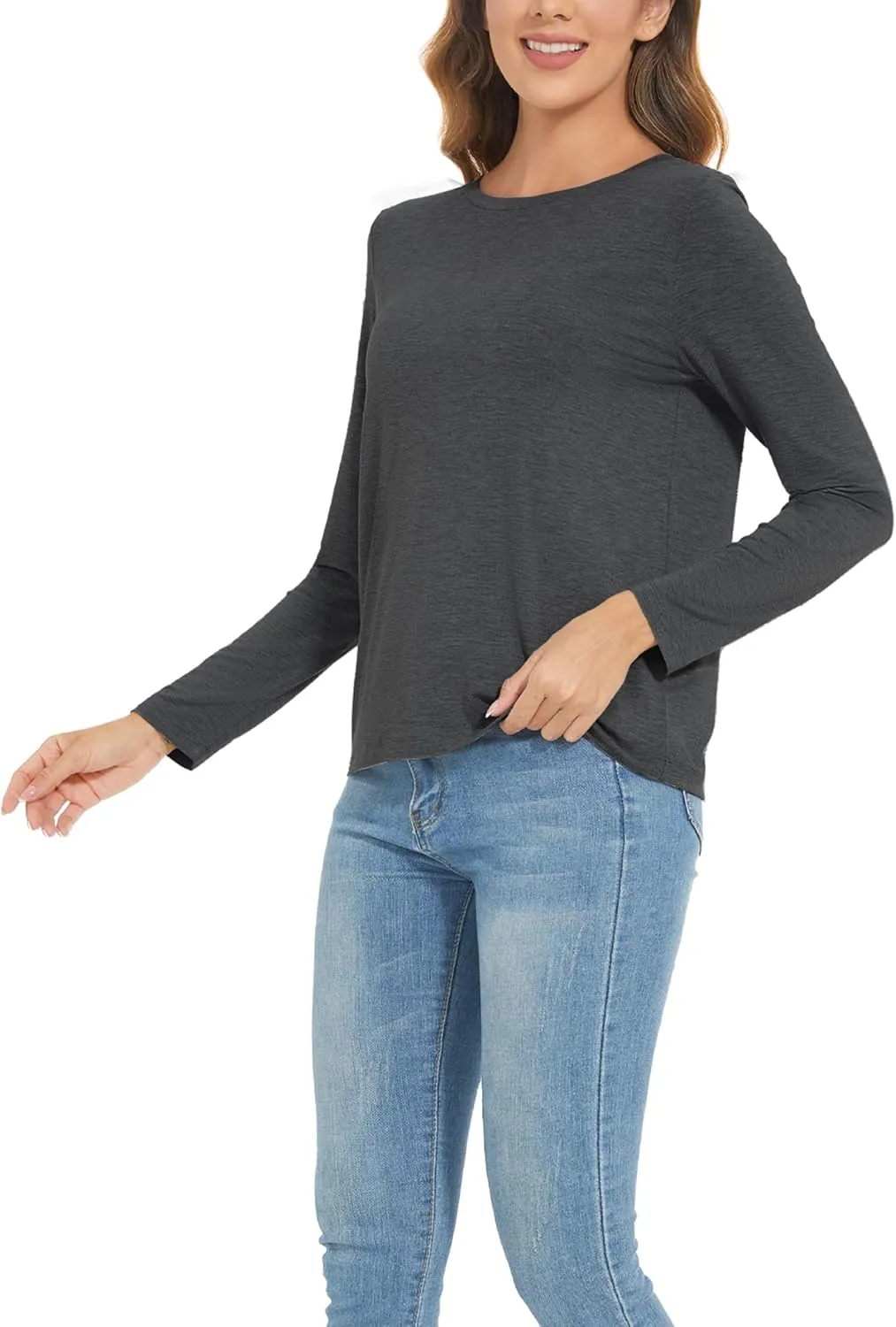 Womens Long Sleeve Tops Soft Bamboo Viscose Pajama Tops