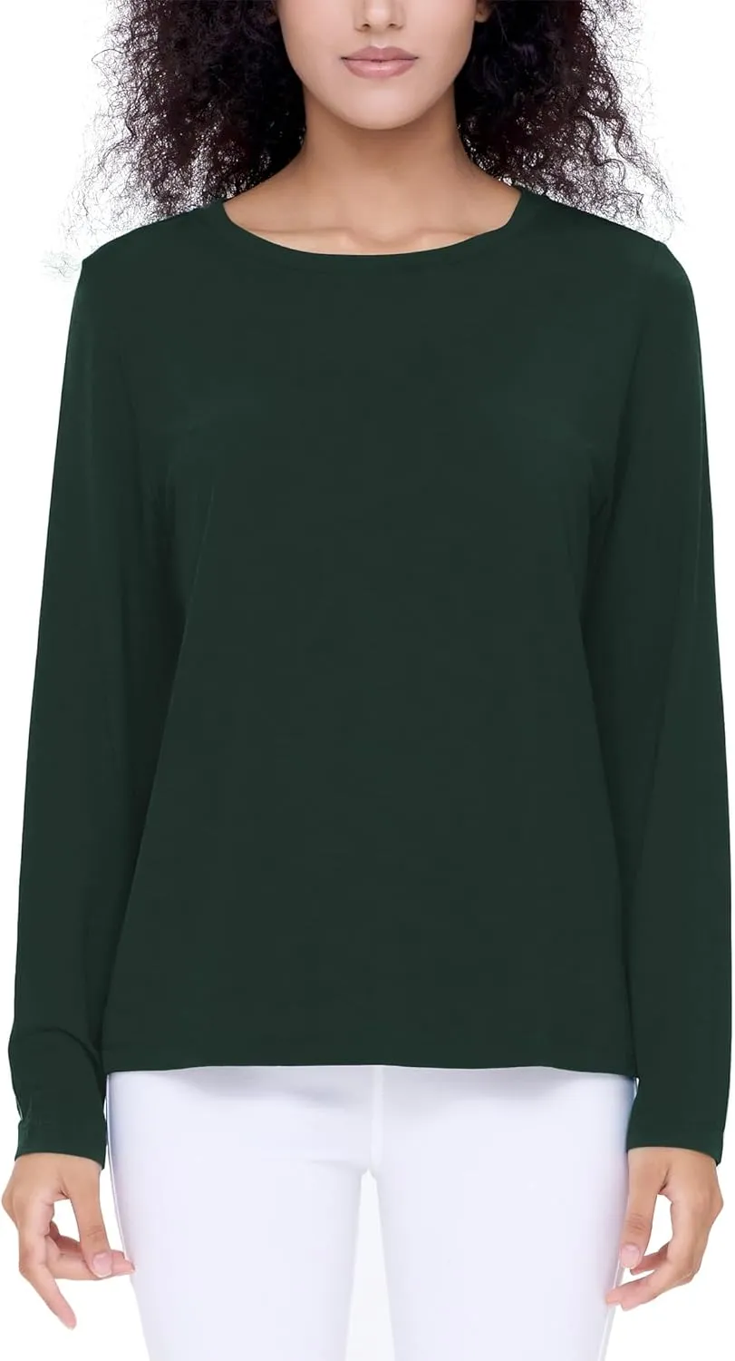 Womens Long Sleeve Tops Soft Bamboo Viscose Pajama Tops