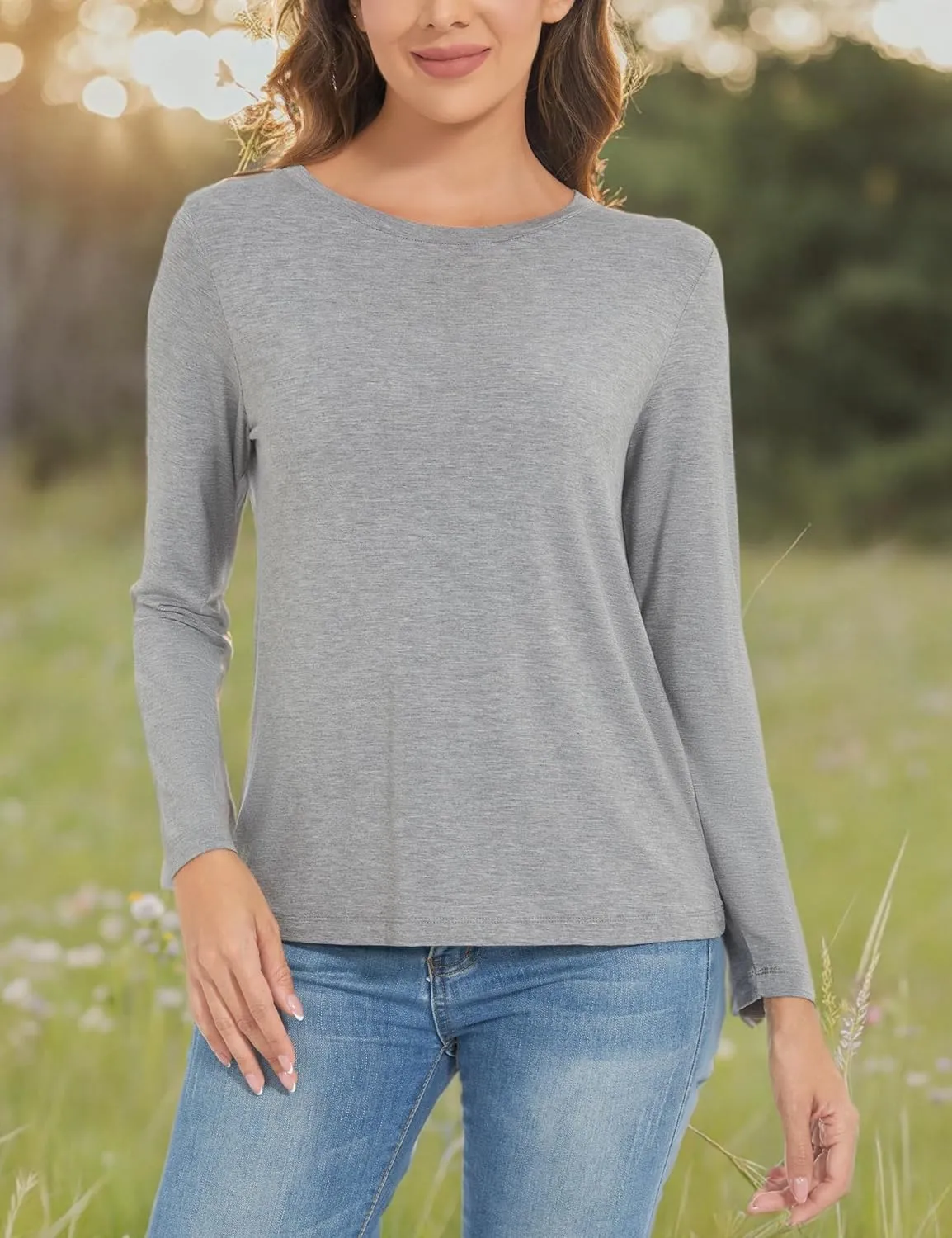 Womens Long Sleeve Tops Soft Bamboo Viscose Pajama Tops