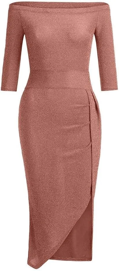 Women's Maxi Dresses 2025 Sexy Elegant Trendy Cold Shoulder Sequins Split Slim Bodycon Prom Cocktail