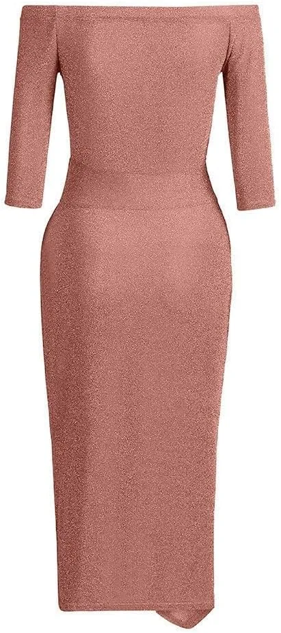 Women's Maxi Dresses 2025 Sexy Elegant Trendy Cold Shoulder Sequins Split Slim Bodycon Prom Cocktail
