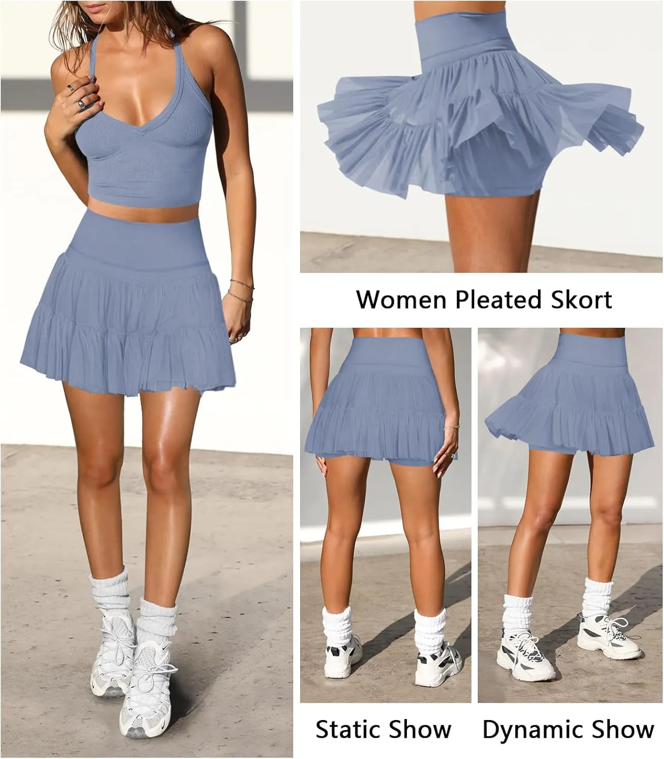 Women's Mini Skirt Skort Flowy Pleated High Waisted Ruffle Tennis Skirts for Women Athletic Skater Golf with Shorts Pockets