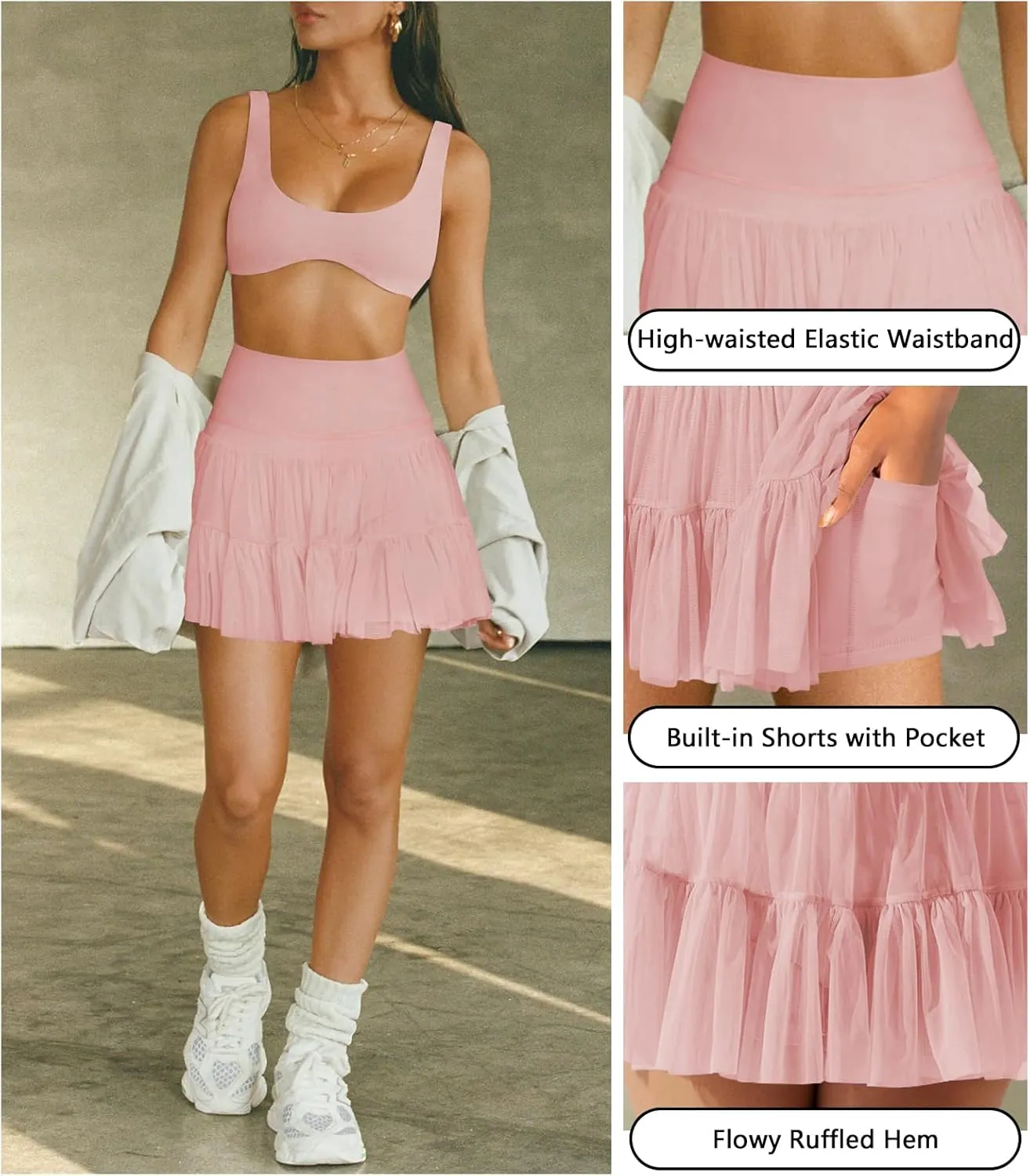 Women's Mini Skirt Skort Flowy Pleated High Waisted Ruffle Tennis Skirts for Women Athletic Skater Golf with Shorts Pockets