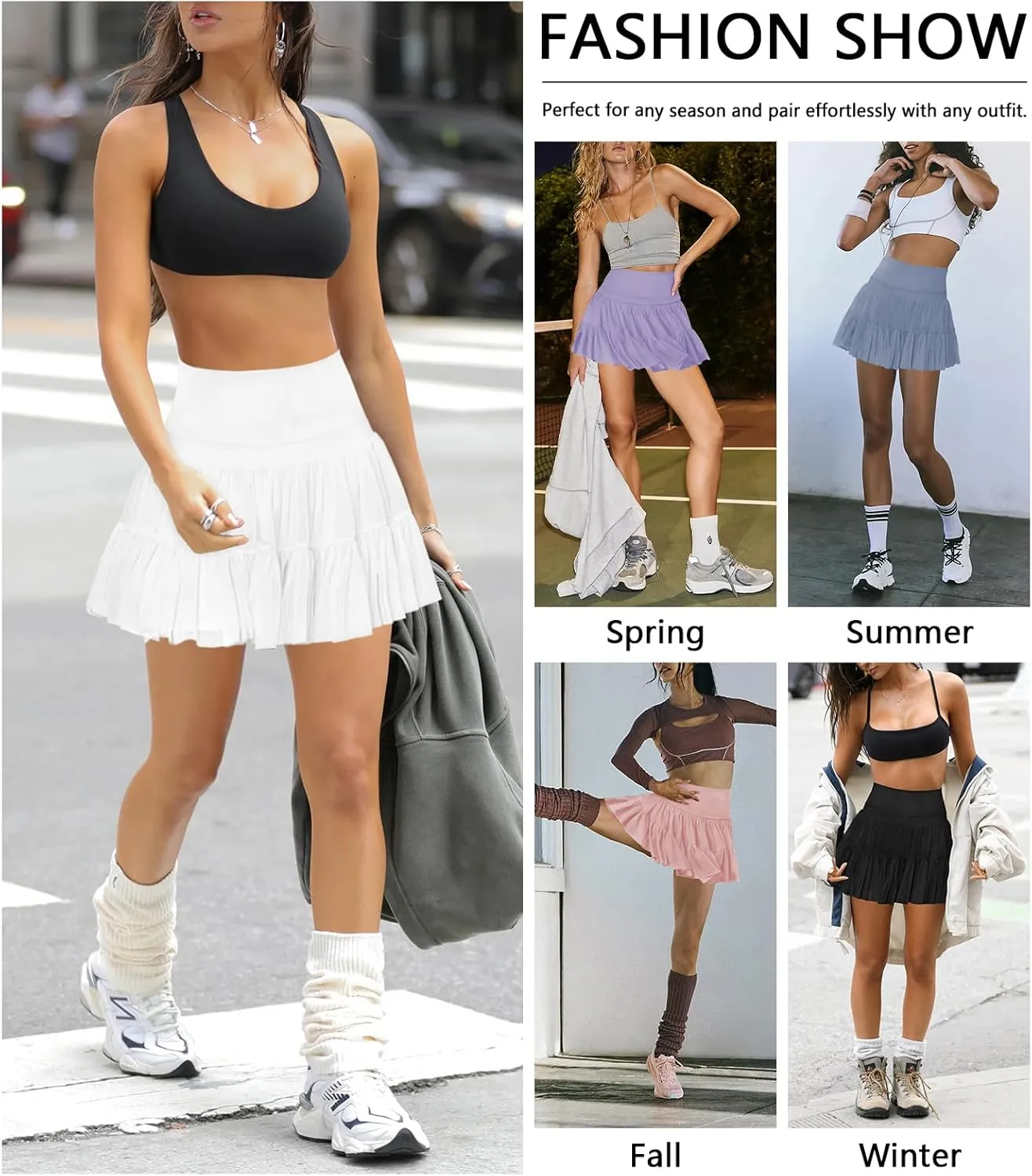 Women's Mini Skirt Skort Flowy Pleated High Waisted Ruffle Tennis Skirts for Women Athletic Skater Golf with Shorts Pockets