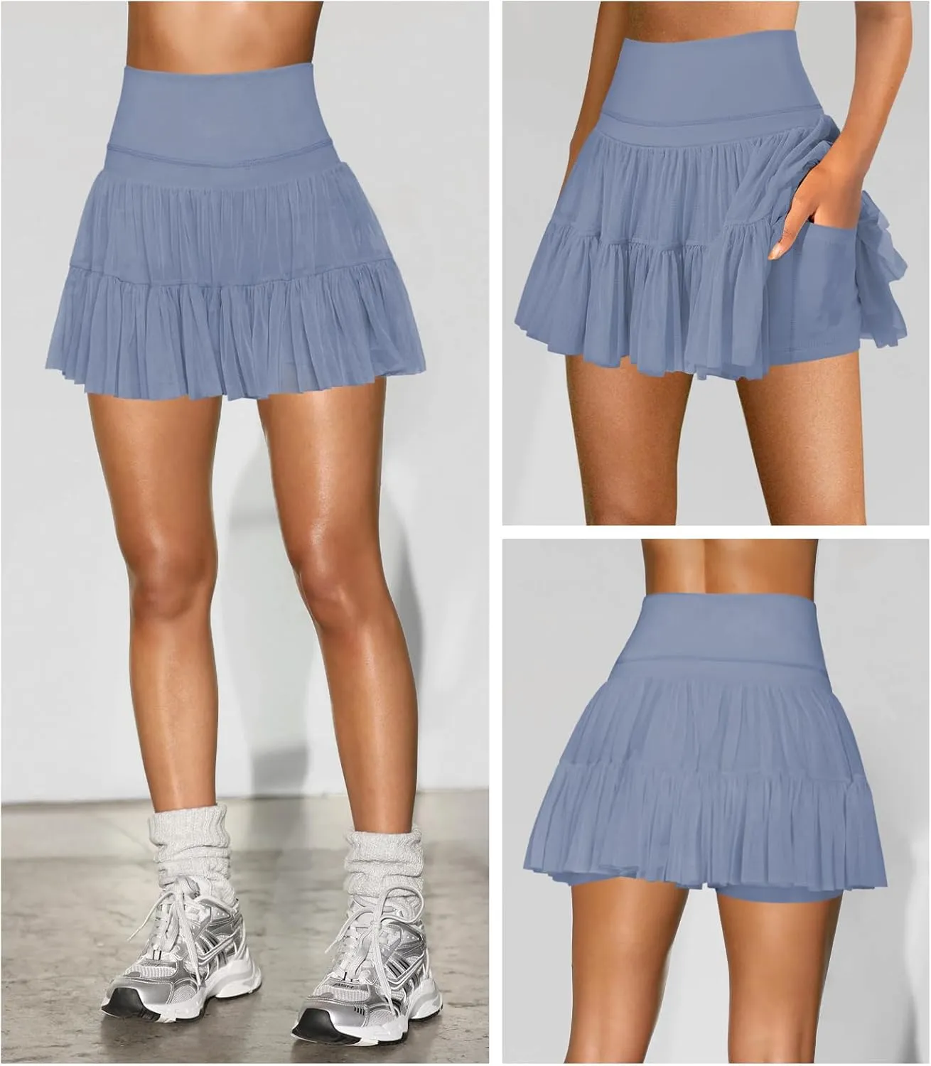 Women's Mini Skirt Skort Flowy Pleated High Waisted Ruffle Tennis Skirts for Women Athletic Skater Golf with Shorts Pockets