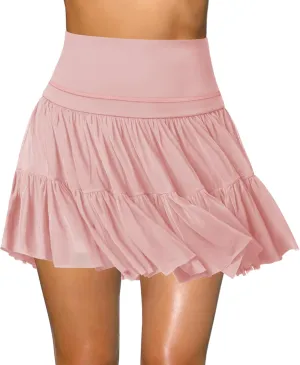 Women's Mini Skirt Skort Flowy Pleated High Waisted Ruffle Tennis Skirts for Women Athletic Skater Golf with Shorts Pockets