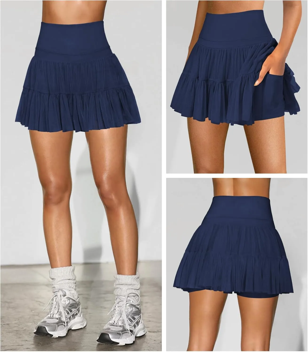 Women's Mini Skirt Skort Flowy Pleated High Waisted Ruffle Tennis Skirts for Women Athletic Skater Golf with Shorts Pockets