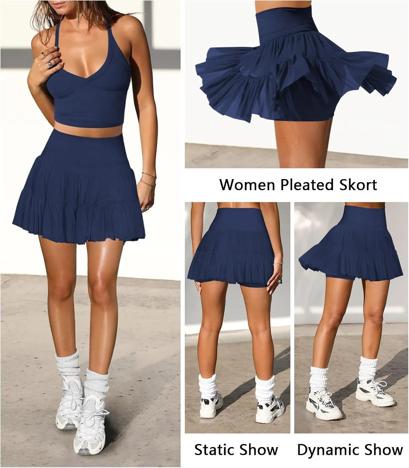 Women's Mini Skirt Skort Flowy Pleated High Waisted Ruffle Tennis Skirts for Women Athletic Skater Golf with Shorts Pockets