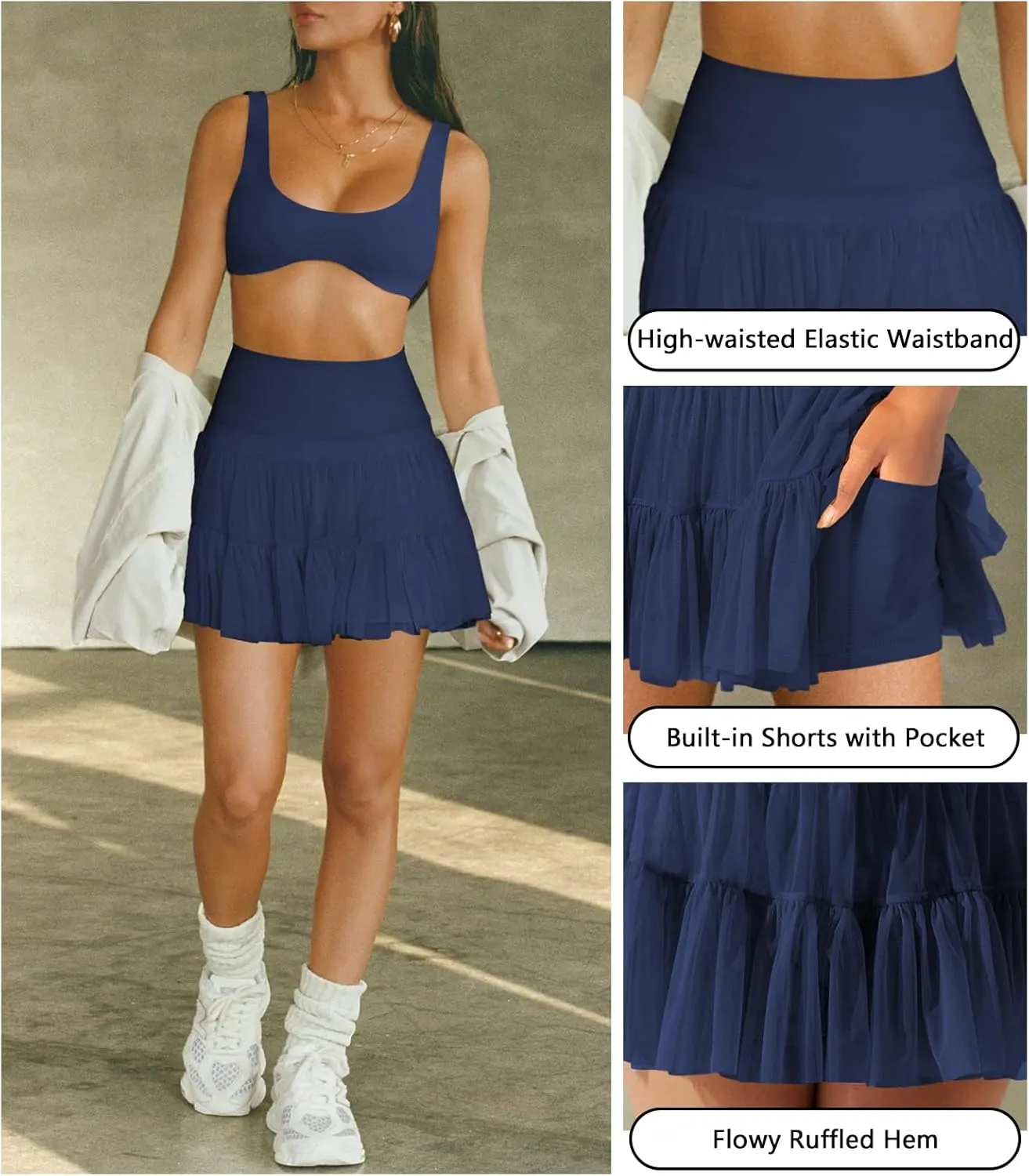 Women's Mini Skirt Skort Flowy Pleated High Waisted Ruffle Tennis Skirts for Women Athletic Skater Golf with Shorts Pockets