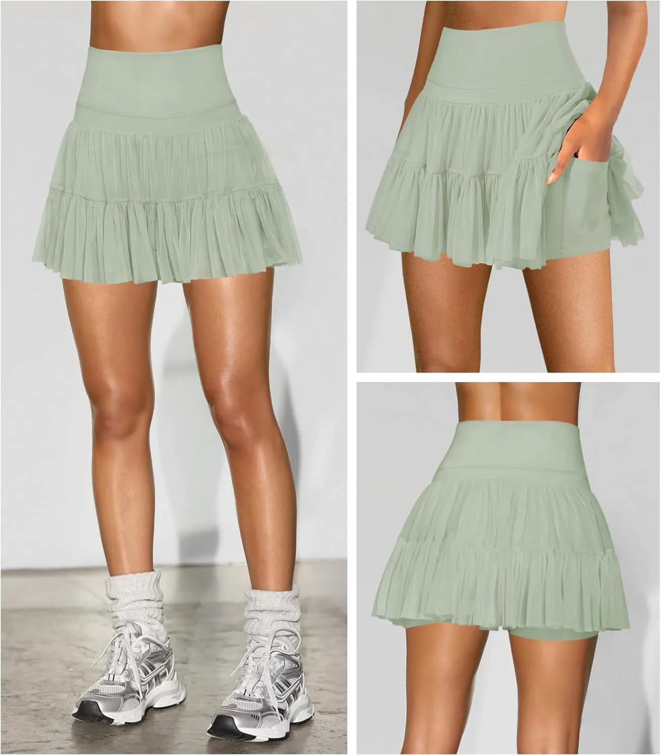 Women's Mini Skirt Skort Flowy Pleated High Waisted Ruffle Tennis Skirts for Women Athletic Skater Golf with Shorts Pockets