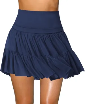 Women's Mini Skirt Skort Flowy Pleated High Waisted Ruffle Tennis Skirts for Women Athletic Skater Golf with Shorts Pockets