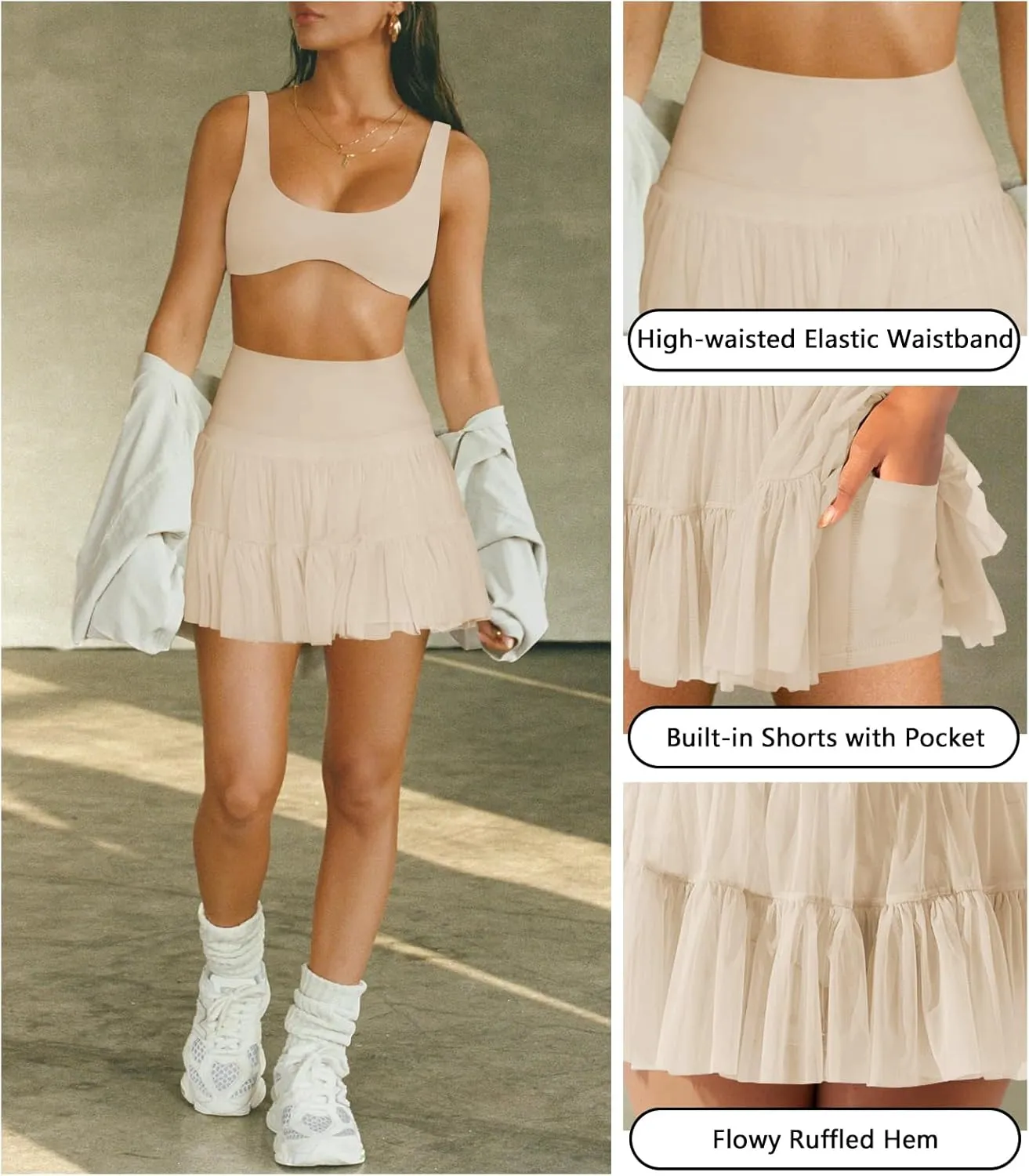 Women's Mini Skirt Skort Flowy Pleated High Waisted Ruffle Tennis Skirts for Women Athletic Skater Golf with Shorts Pockets