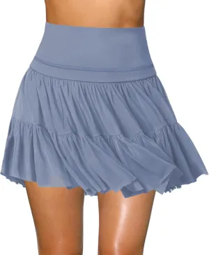 Women's Mini Skirt Skort Flowy Pleated High Waisted Ruffle Tennis Skirts for Women Athletic Skater Golf with Shorts Pockets