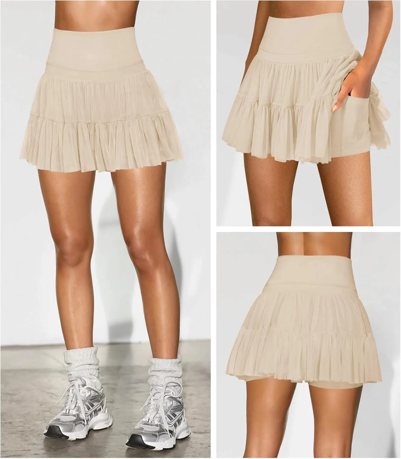 Women's Mini Skirt Skort Flowy Pleated High Waisted Ruffle Tennis Skirts for Women Athletic Skater Golf with Shorts Pockets