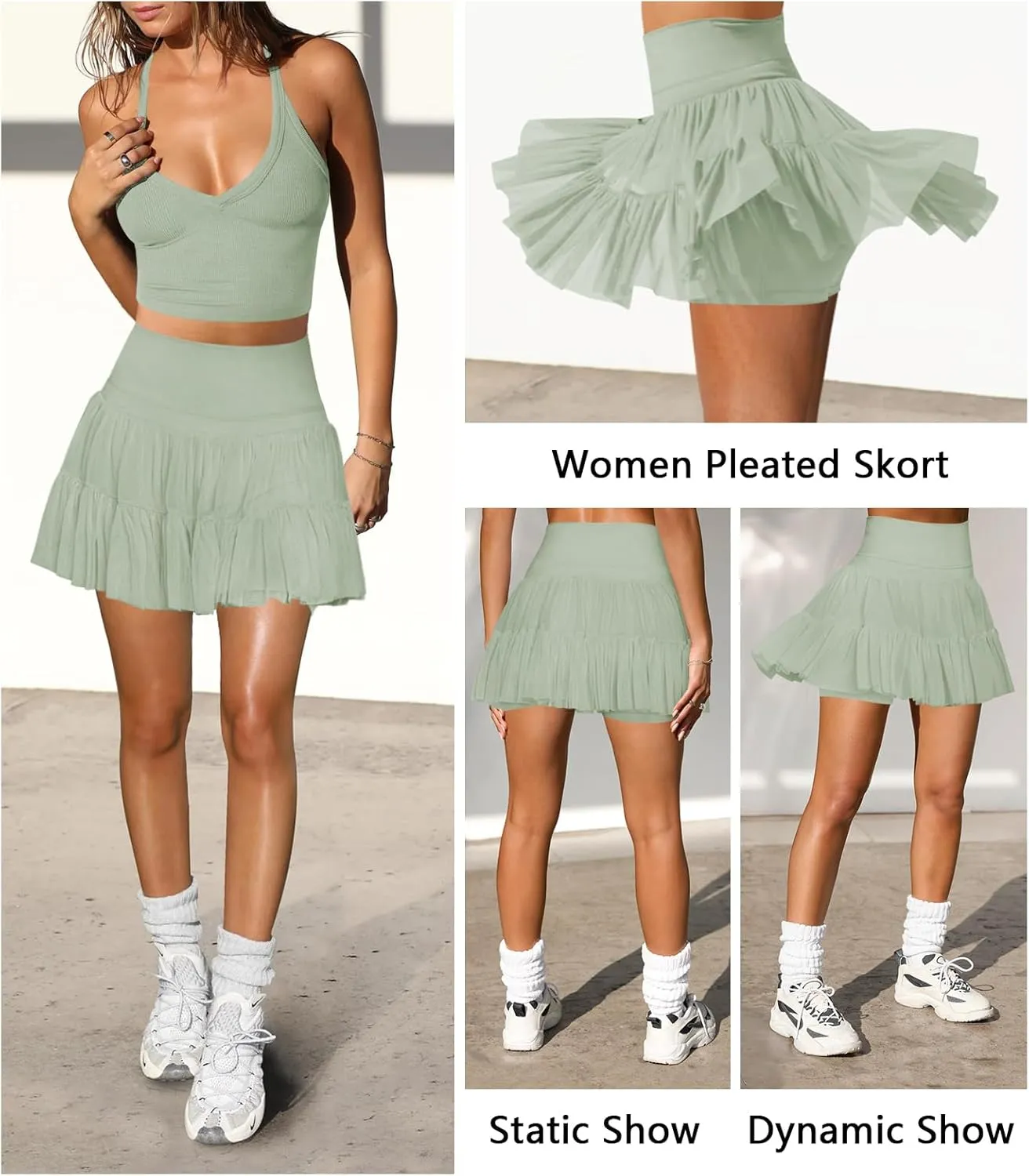 Women's Mini Skirt Skort Flowy Pleated High Waisted Ruffle Tennis Skirts for Women Athletic Skater Golf with Shorts Pockets