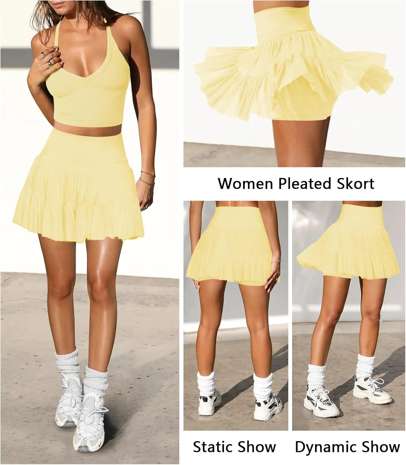 Women's Mini Skirt Skort Flowy Pleated High Waisted Ruffle Tennis Skirts for Women Athletic Skater Golf with Shorts Pockets