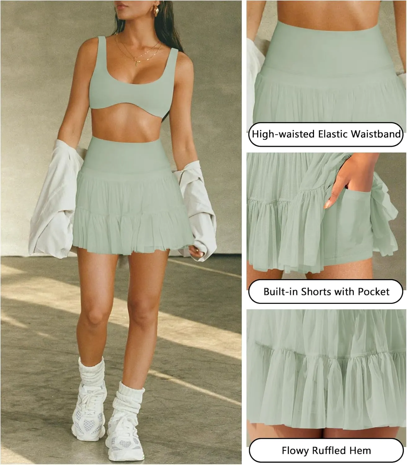 Women's Mini Skirt Skort Flowy Pleated High Waisted Ruffle Tennis Skirts for Women Athletic Skater Golf with Shorts Pockets