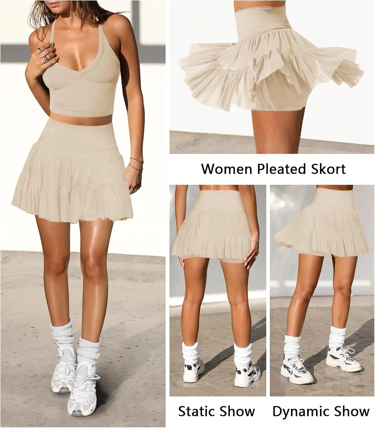 Women's Mini Skirt Skort Flowy Pleated High Waisted Ruffle Tennis Skirts for Women Athletic Skater Golf with Shorts Pockets