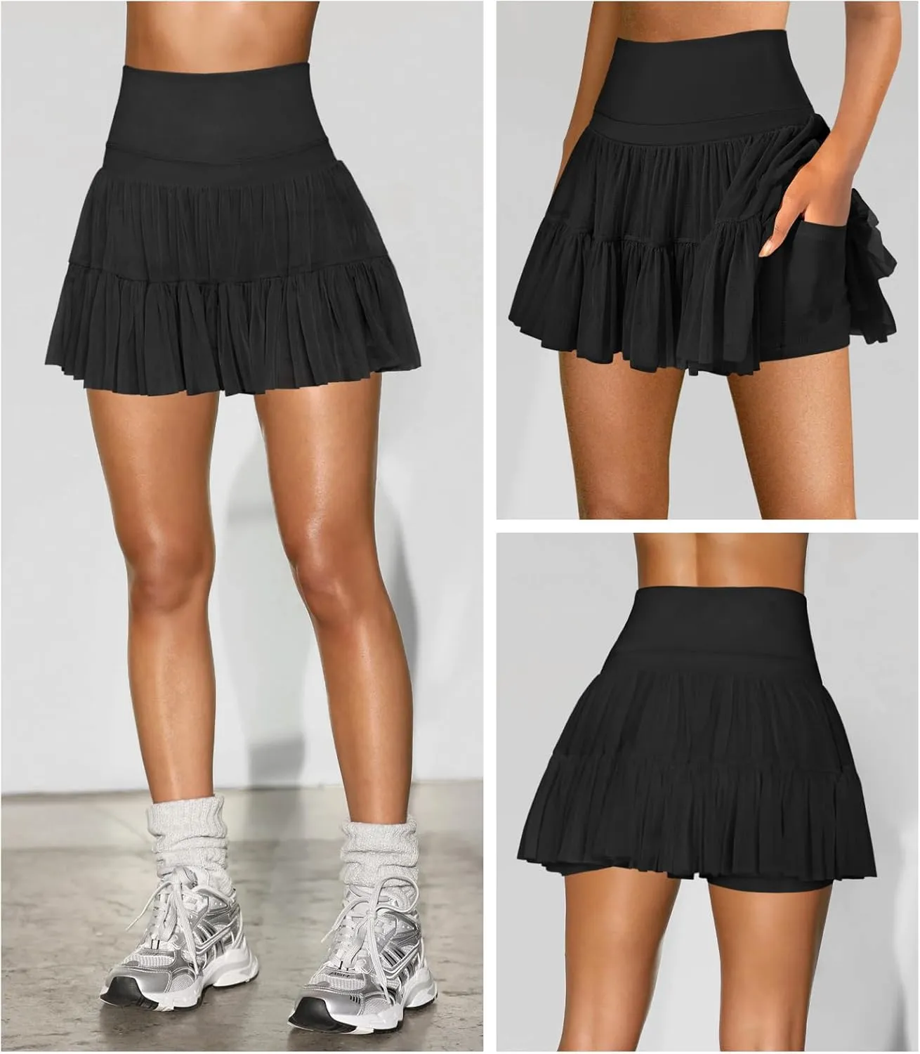 Women's Mini Skirt Skort Flowy Pleated High Waisted Ruffle Tennis Skirts for Women Athletic Skater Golf with Shorts Pockets