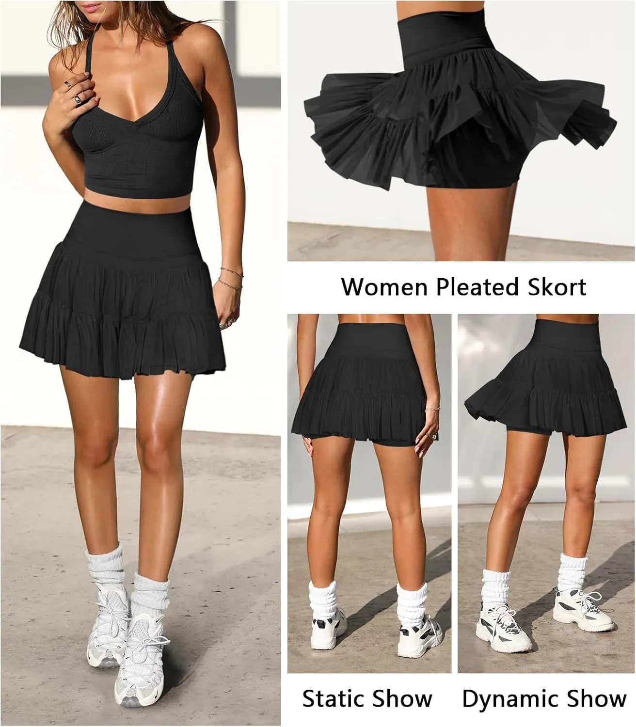 Women's Mini Skirt Skort Flowy Pleated High Waisted Ruffle Tennis Skirts for Women Athletic Skater Golf with Shorts Pockets