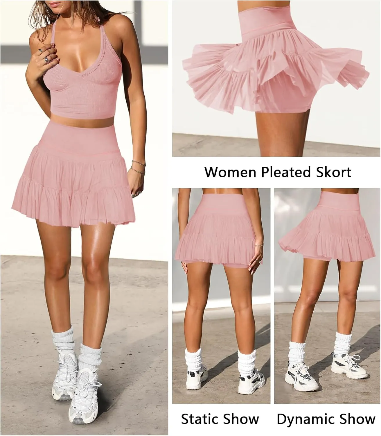Women's Mini Skirt Skort Flowy Pleated High Waisted Ruffle Tennis Skirts for Women Athletic Skater Golf with Shorts Pockets