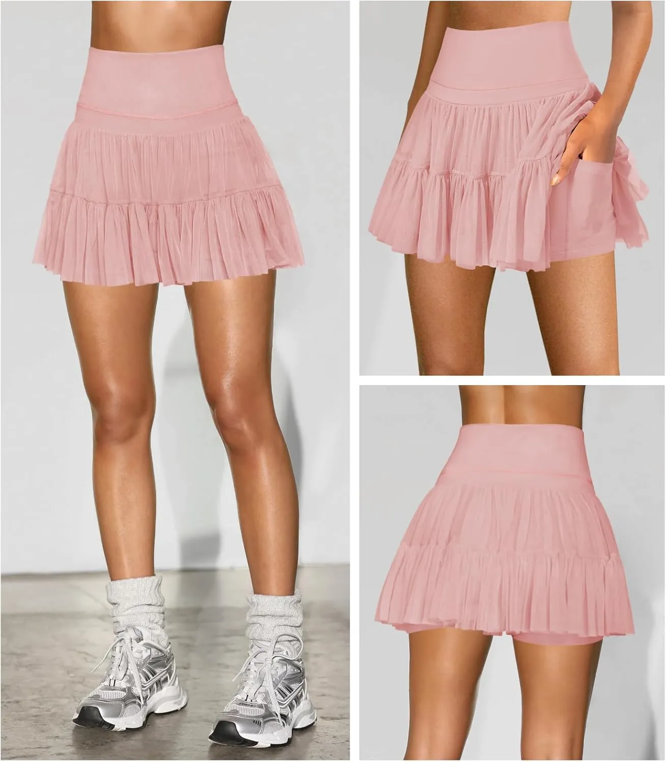 Women's Mini Skirt Skort Flowy Pleated High Waisted Ruffle Tennis Skirts for Women Athletic Skater Golf with Shorts Pockets